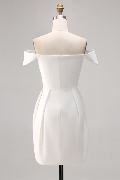 White Satin Off the Shoulder Bodycon Mini Graduation Dress