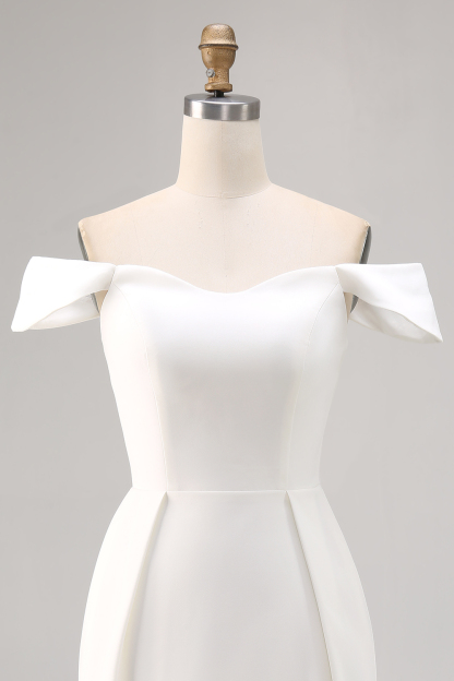 White Satin Off the Shoulder Bodycon Mini Graduation Dress