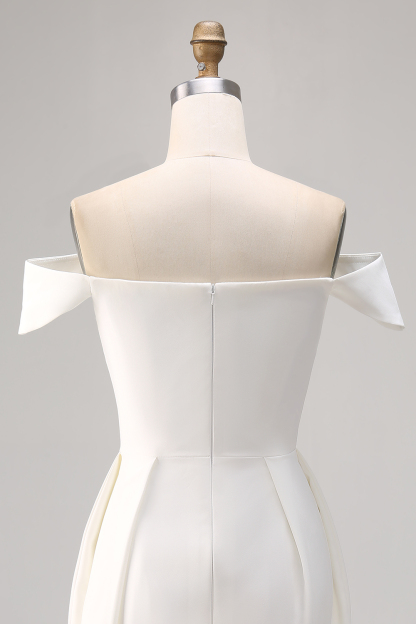 White Satin Off the Shoulder Bodycon Mini Graduation Dress