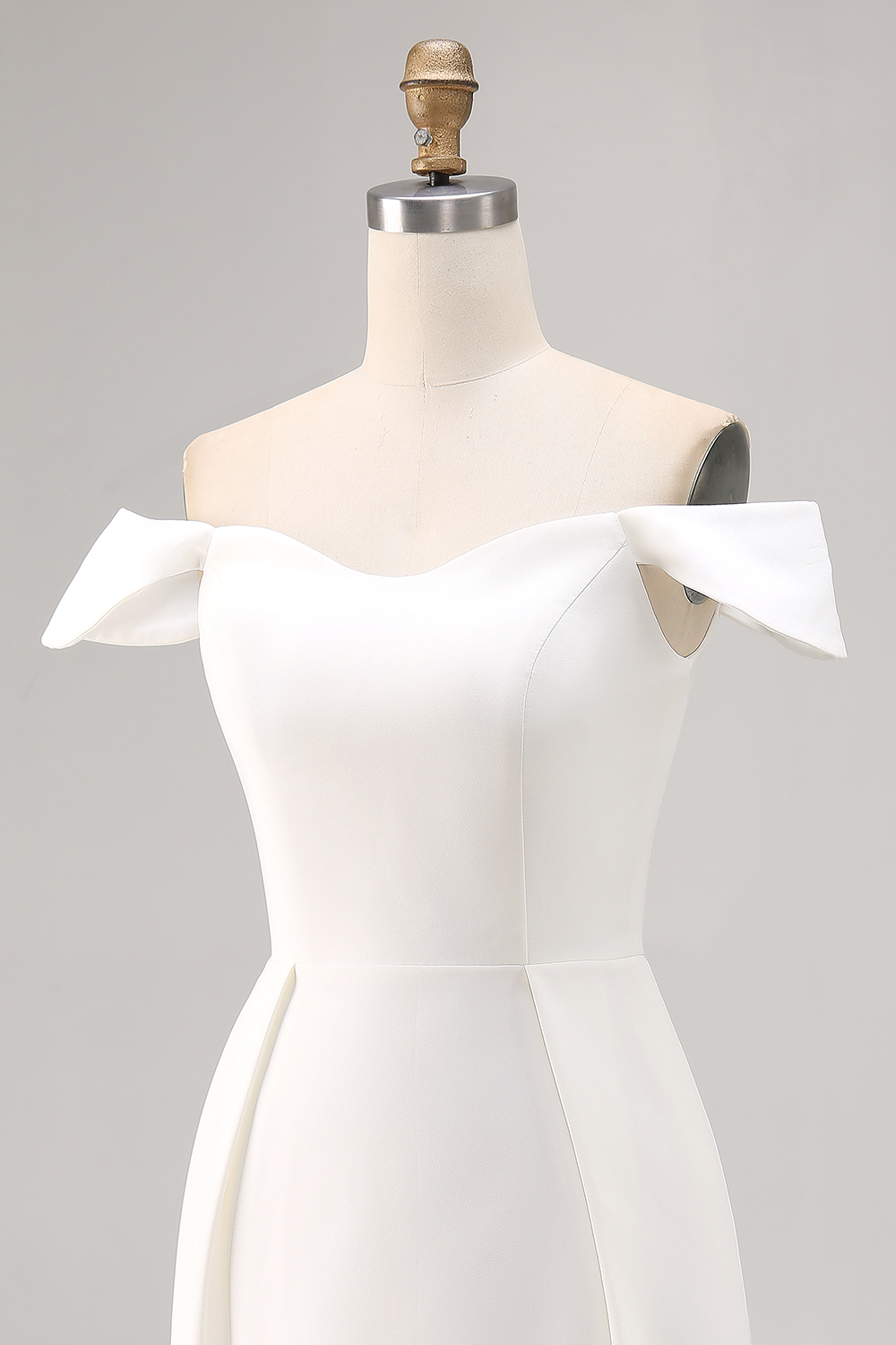 Satin Off the Shoulder Bodycon White Mini Dress