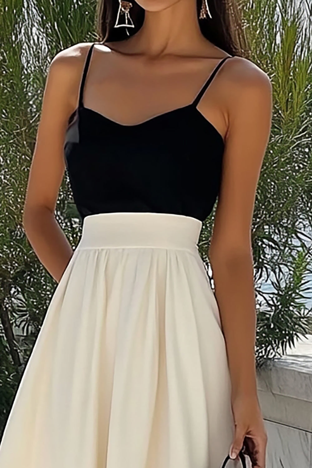 Black and Ivory A Line Maxi Formal Dress