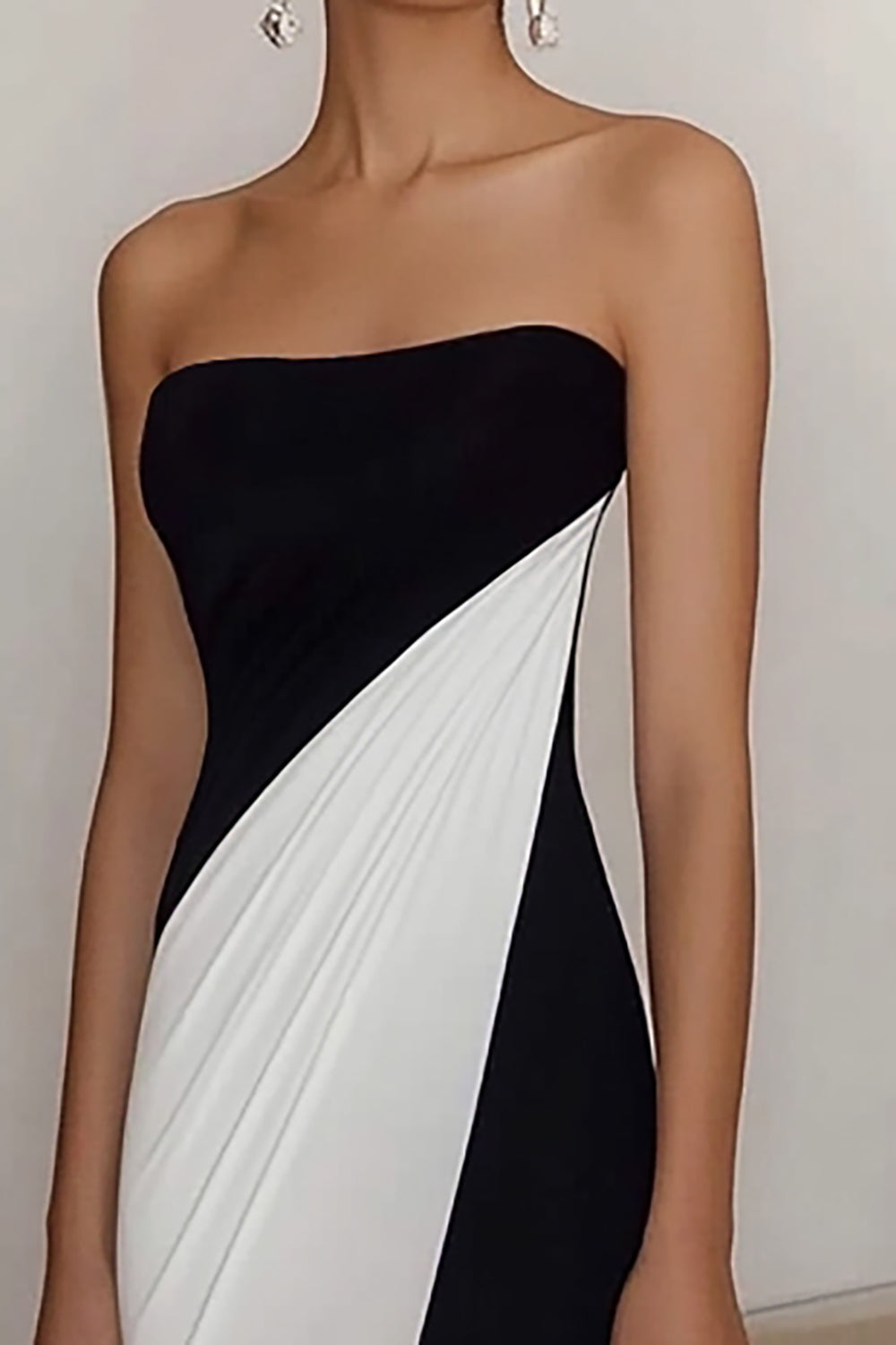 Black White Sheath Strapless Elegant Maxi Formal Dress
