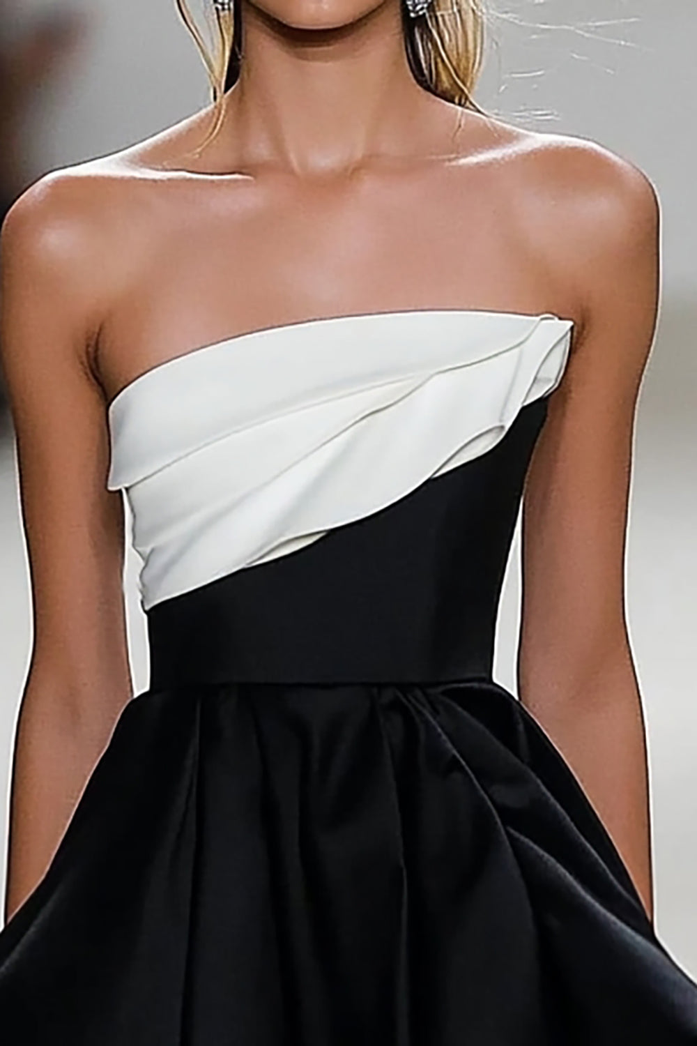 Black White A Line Strapless Satin Ruffled Short Graduation Dress