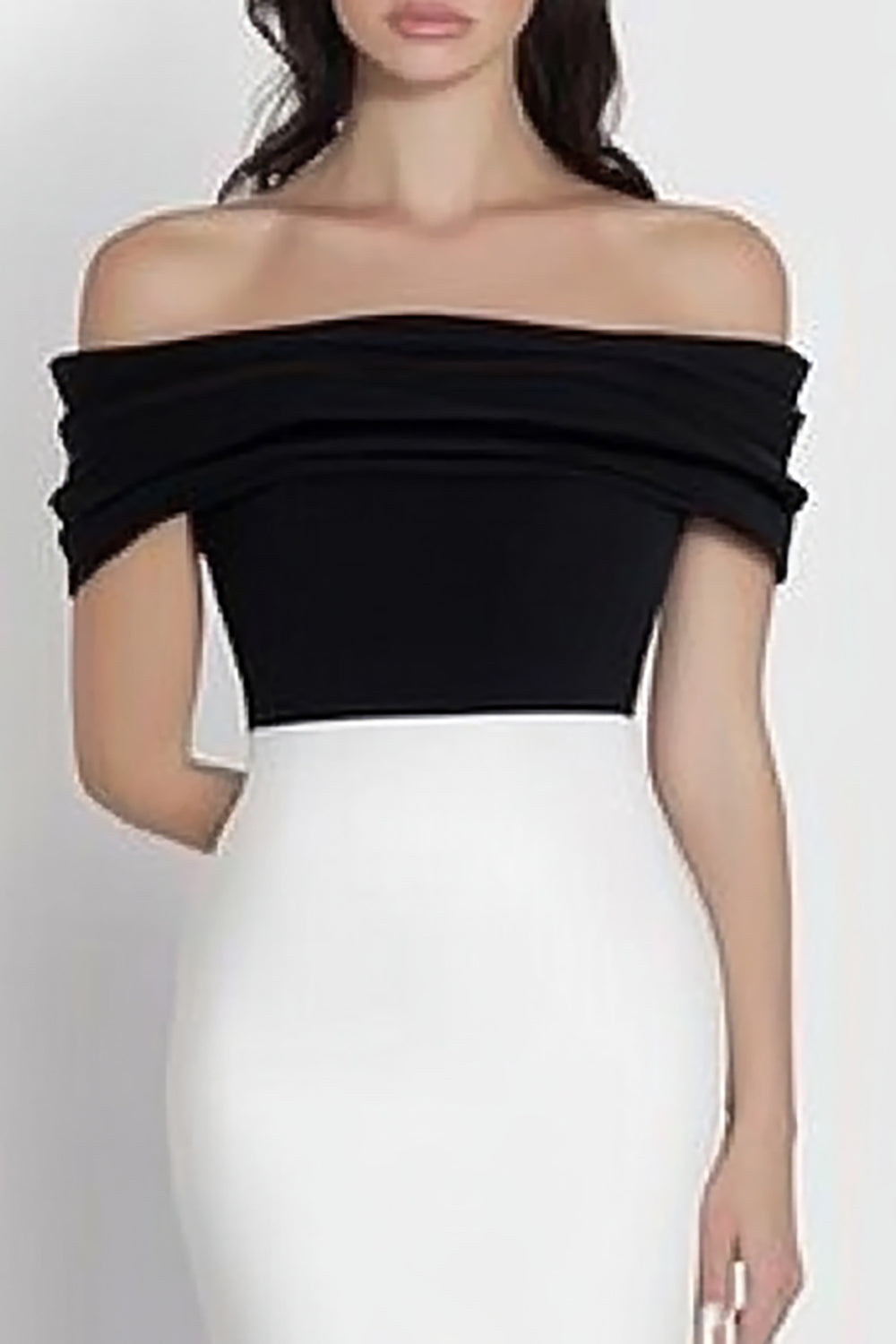 Black White Mermaid Satin Off the Shoulder Maxi Simple Formal Dress
