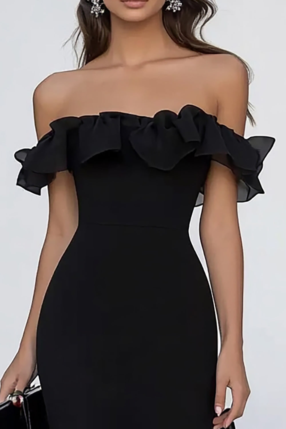 Black Chiffon Mermaid Maxi Formal Dress with Ruffles