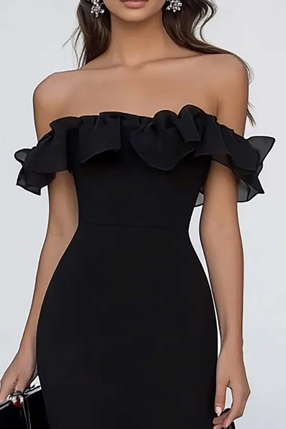 Black Chiffon Mermaid Maxi Formal Dress with Ruffles