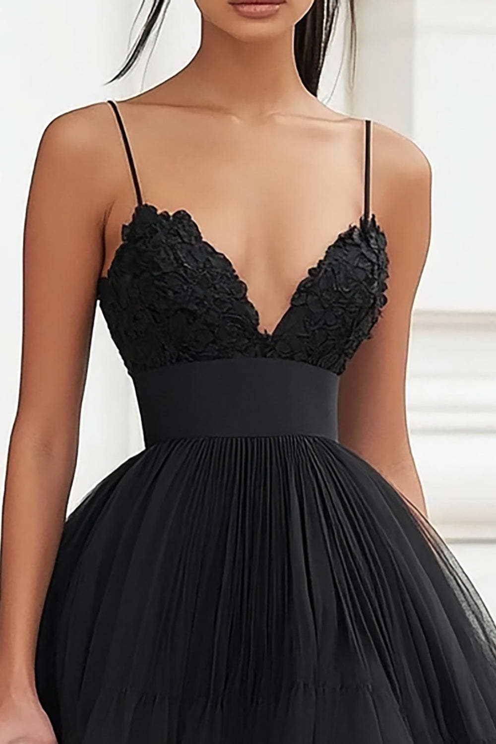 Black Tulle Tiered A Line Midi Graduation Dress