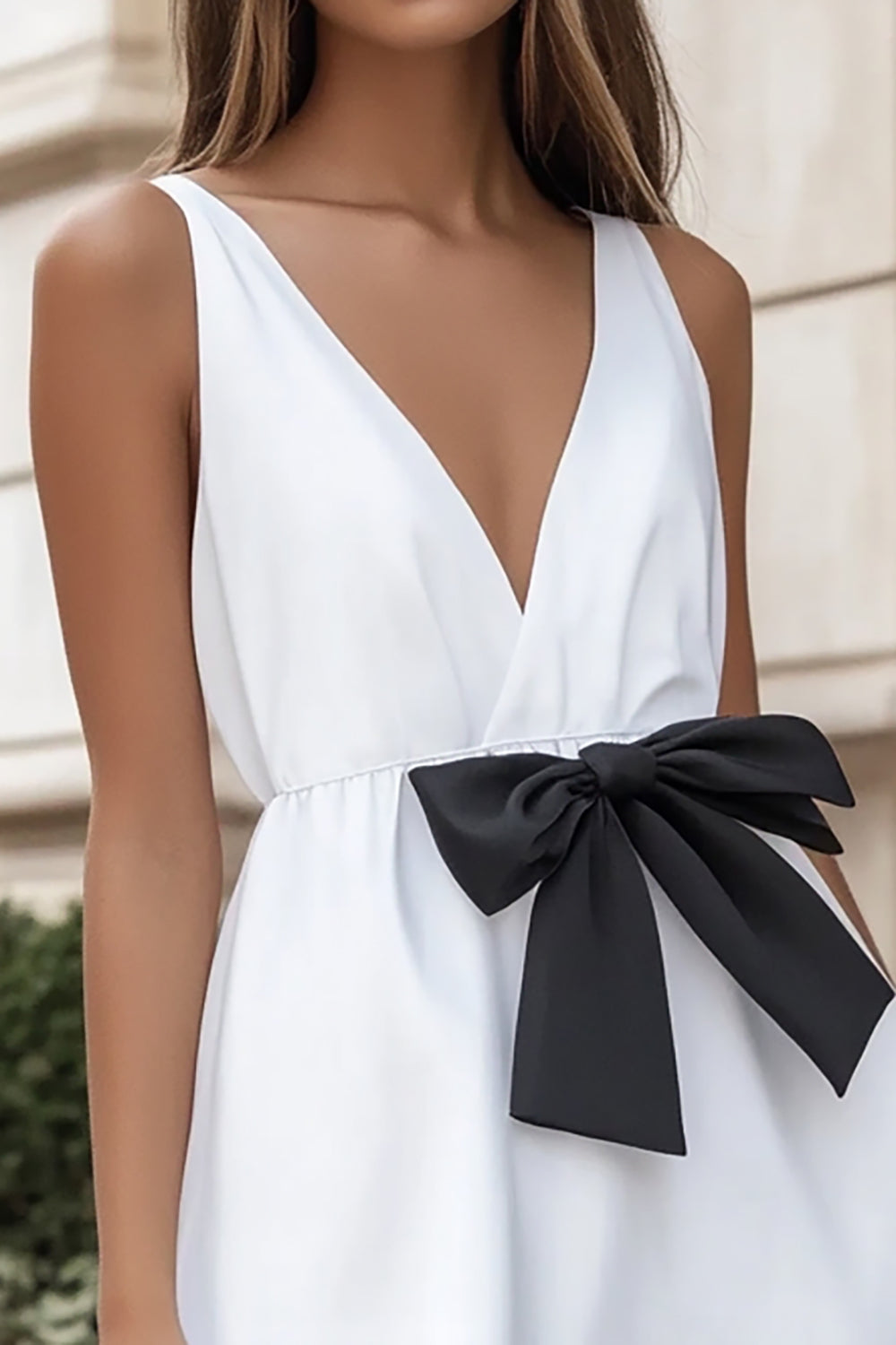 White and Black V-Neck A Line Short Graduation Dress with Ruffles
