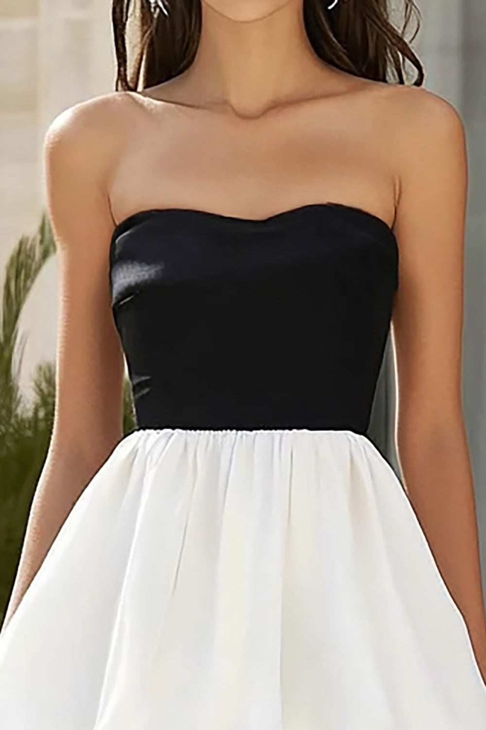 Black and White Tiered A Line Midi Engagement Dress with Ruffles