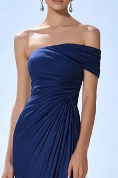 Navy Mermaid Ruched One Shoulder Maxi Formal Dress