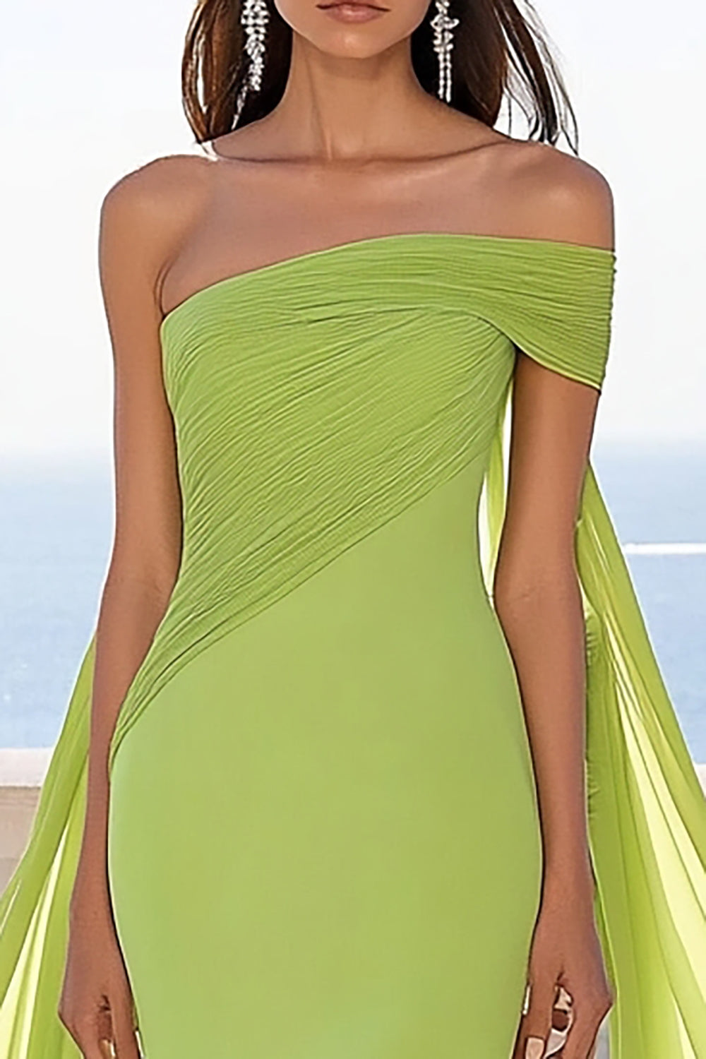 Lemon Green Mermaid Chiffon Maxi Formal Dress with Slit