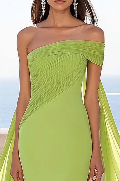 Lemon Green Mermaid Chiffon Maxi Formal Dress with Slit