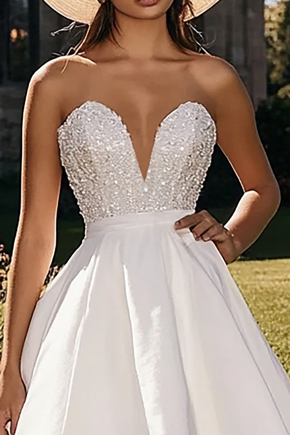 Sparkly White Organza High-Low Engagement Dress with Ruffles