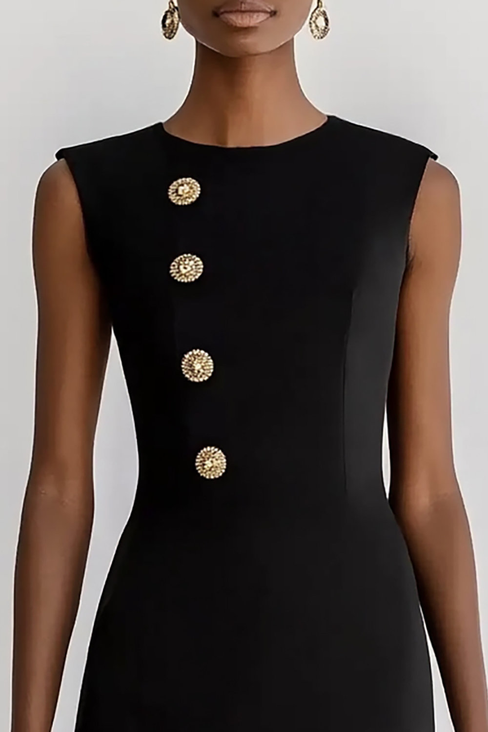 Black Sheath Single Breasted Short Work Dress