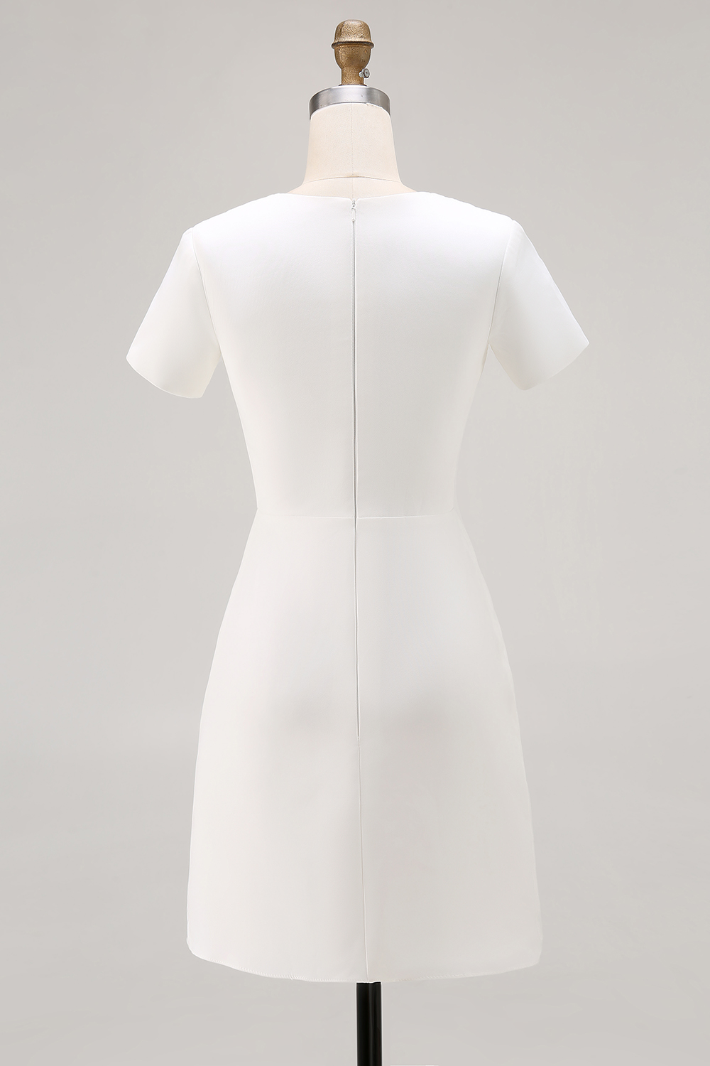Ivory Jewel Neck Short Sleeves Bodycon Work Dress with Pleats