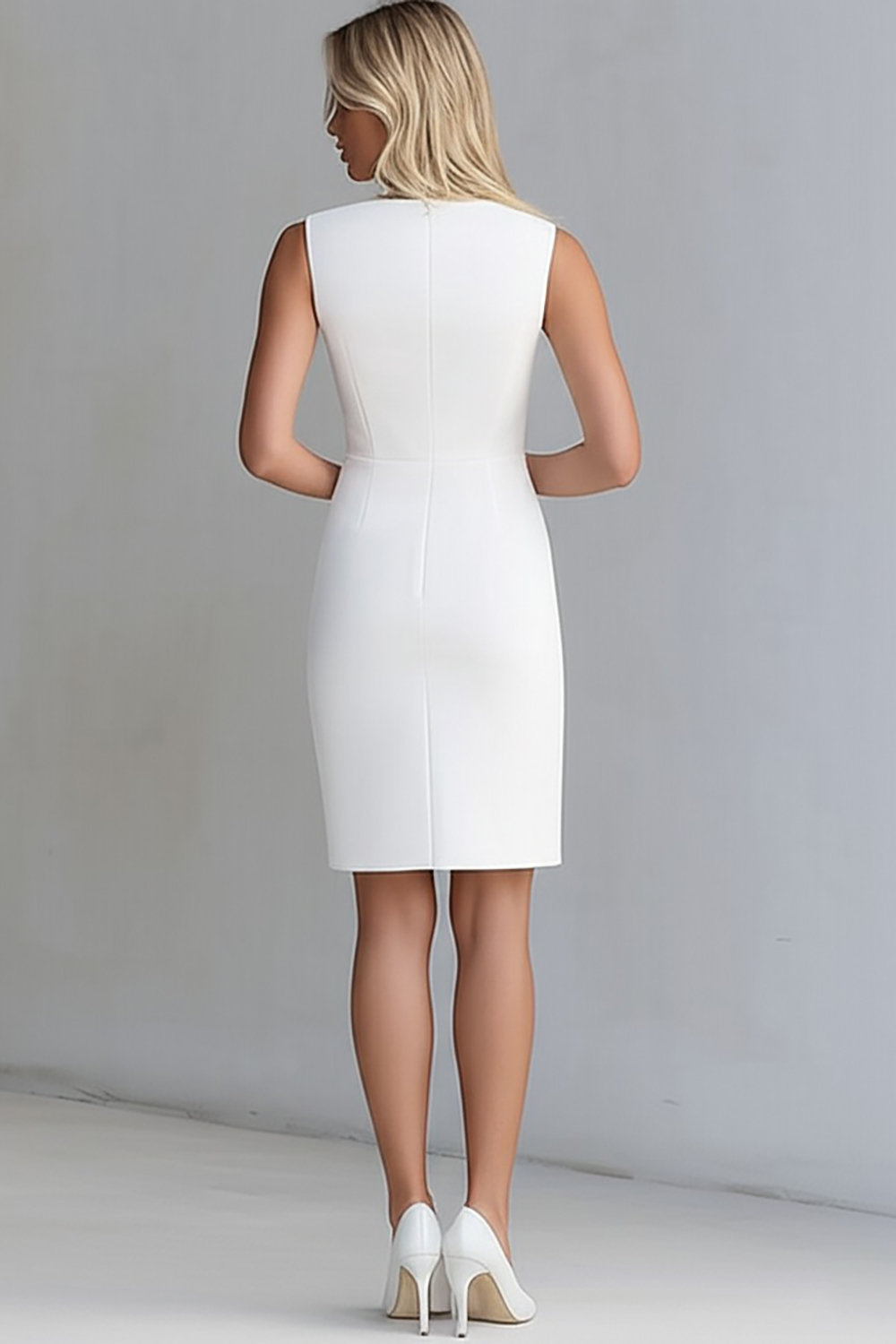 Ivory Simple V-Neck Bodycon Short Work Dress