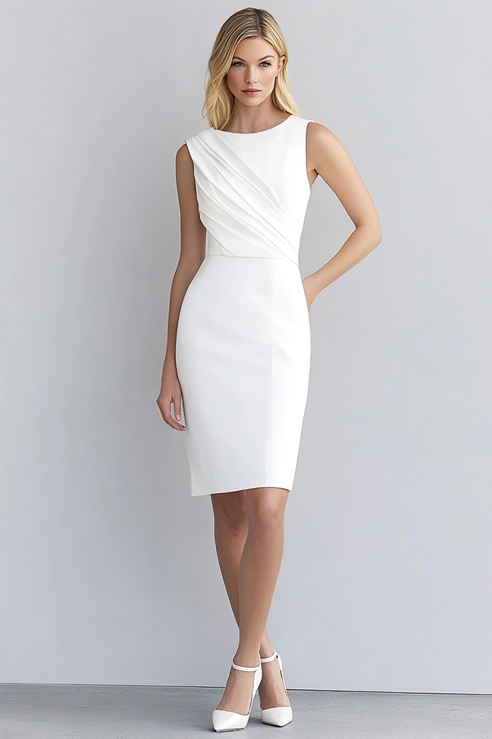 Ivory Ruched Bodycon Short Work Dress