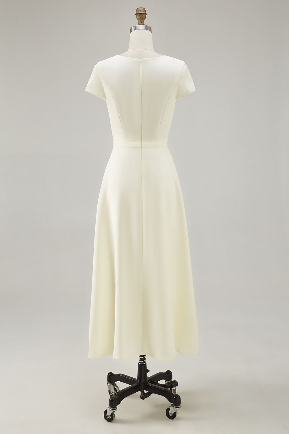 Daffodil Short Sleeves A Line Tea Length Work Dress with Pleats