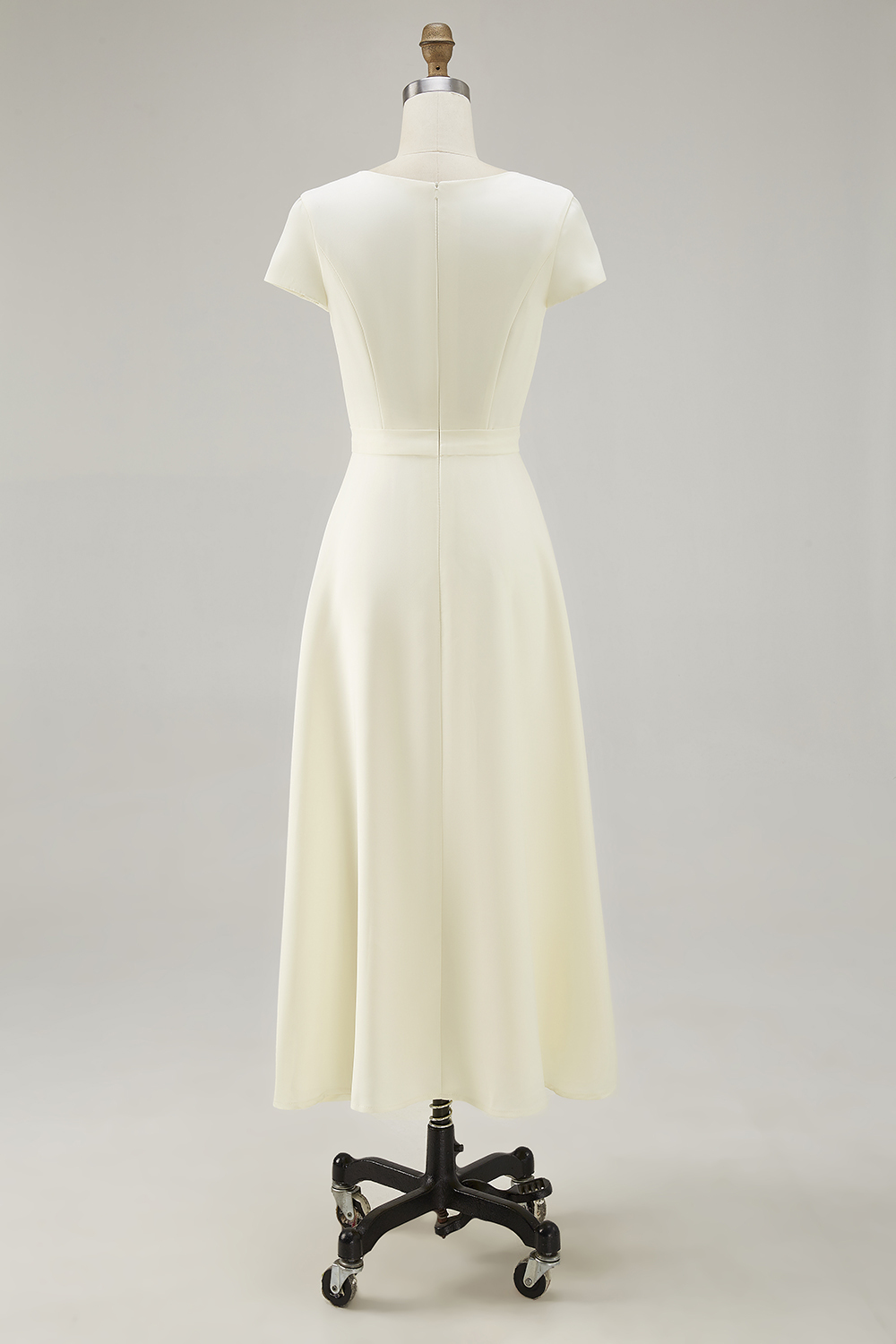 Daffodil Short Sleeves A Line Tea Length Work Dress with Pleats