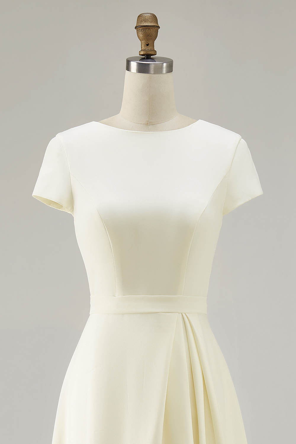 Daffodil Short Sleeves A Line Tea Length Work Dress with Pleats