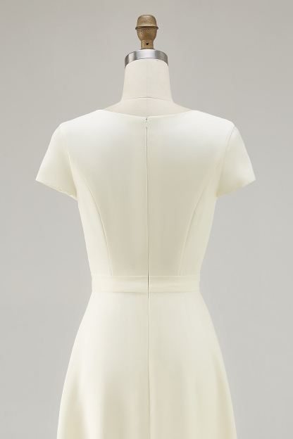 Daffodil Short Sleeves A Line Tea Length Work Dress with Pleats