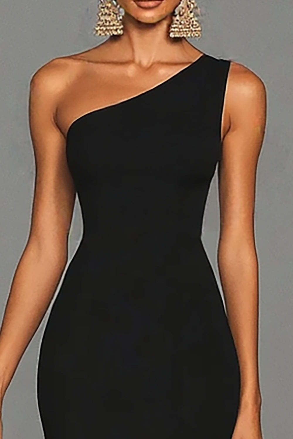 Black Mermaid One Shoulder Satin Maxi Formal Dress with Slit