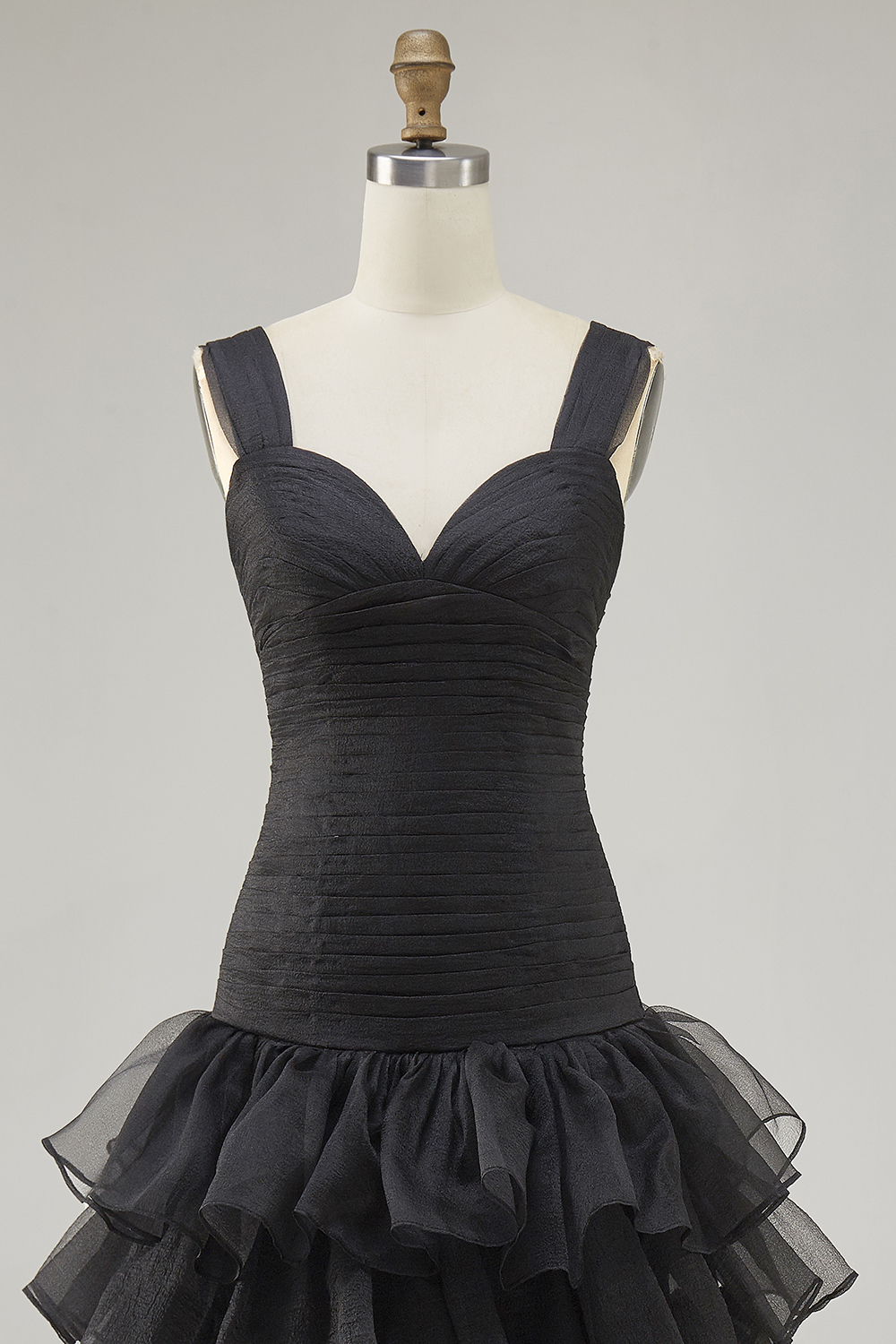 Black Spaghetti Straps Ruffled Long Formal Dress with Slit