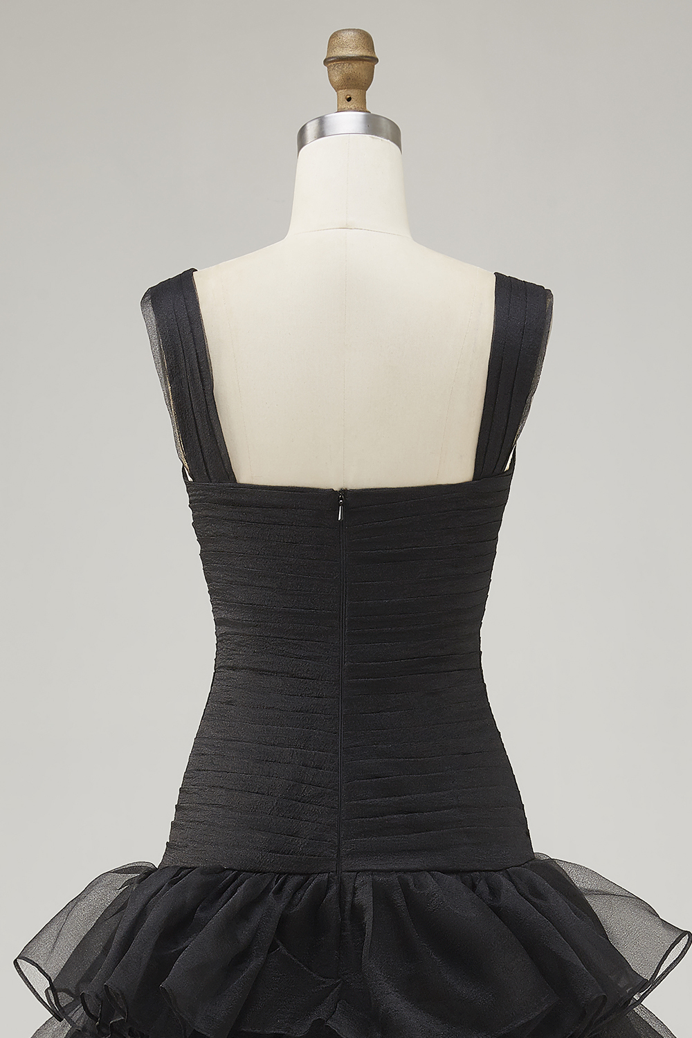 Black Spaghetti Straps Ruffled Long Formal Dress with Slit