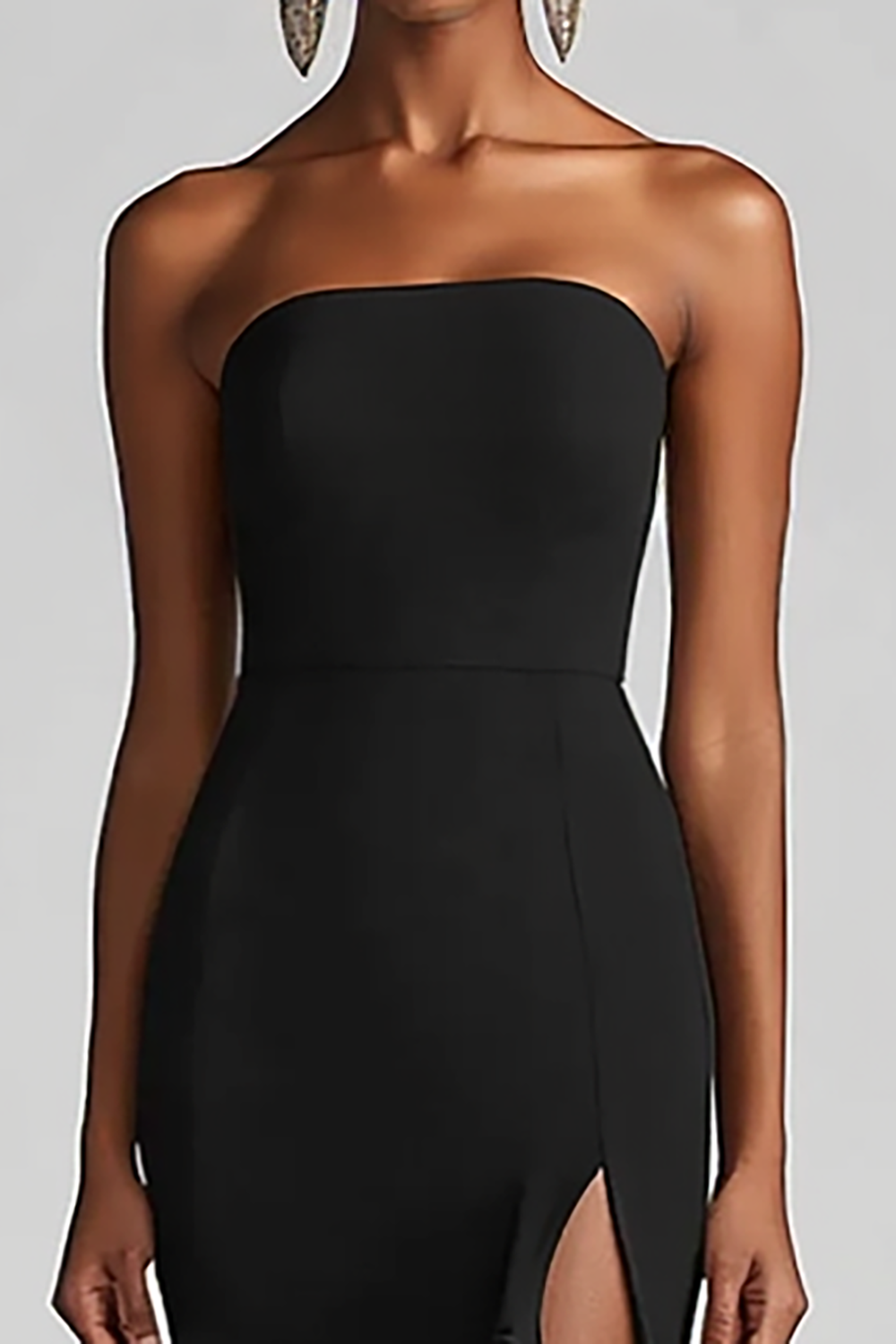 Strapless Sheath Chiffon Maxi Black Tie Dress with Slit