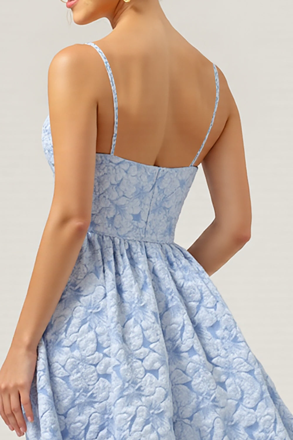 Blue A Line Spaghetti Straps High-Low Floral Bridesmaid Dress