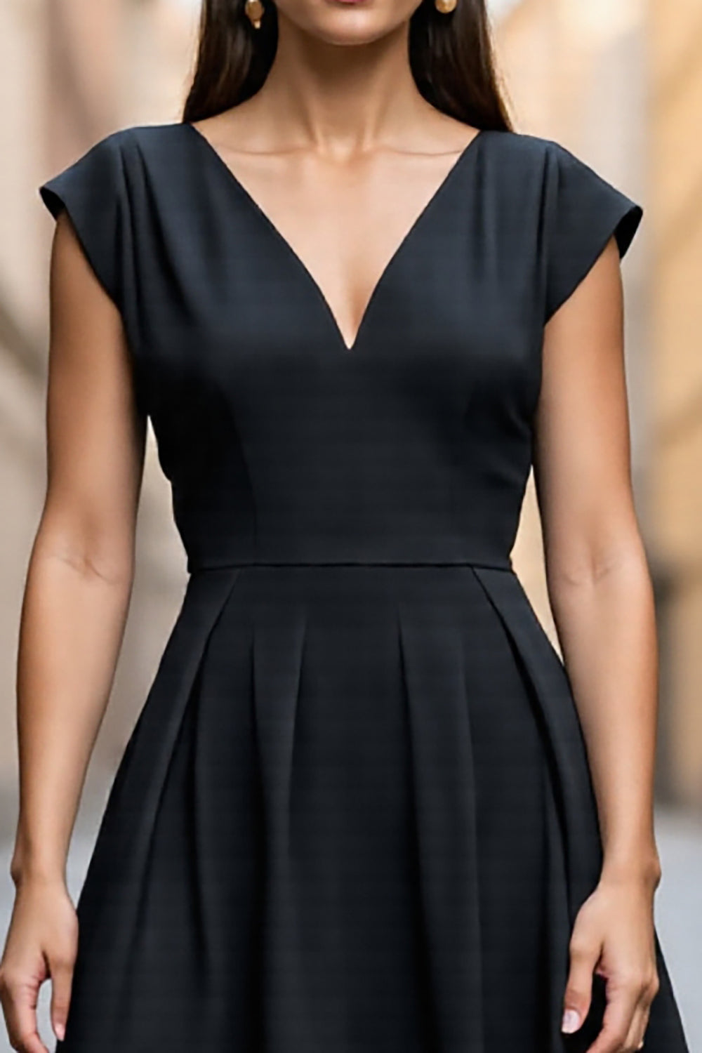 Black A Line V Neck Midi Satin Work Dress