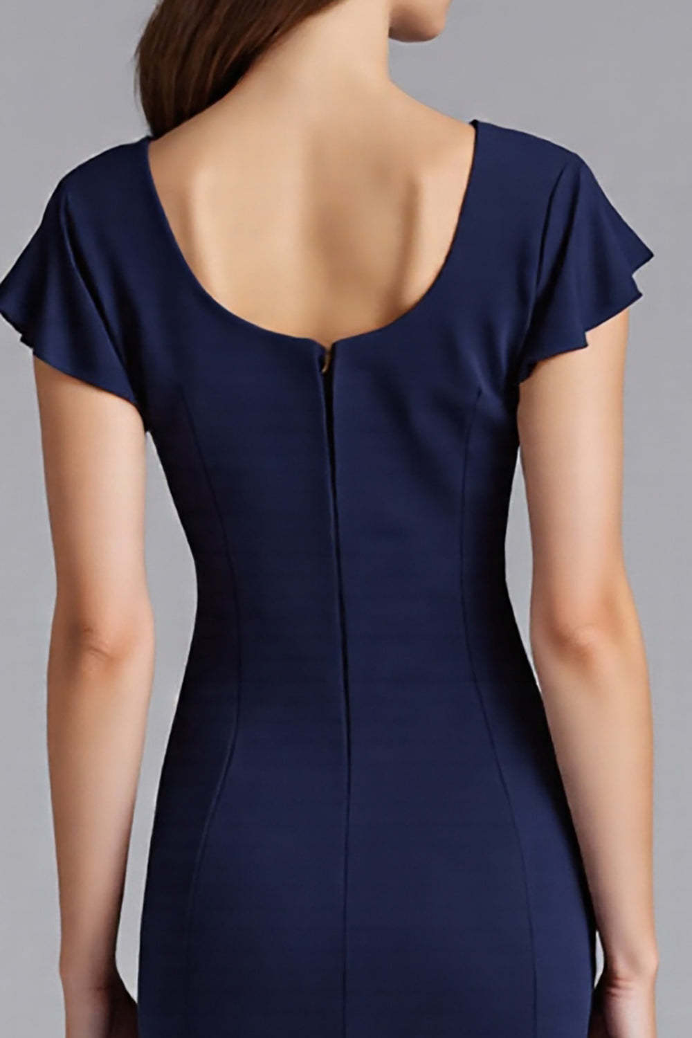 Navy Sheath Satin Long Formal Dress with Sleeves