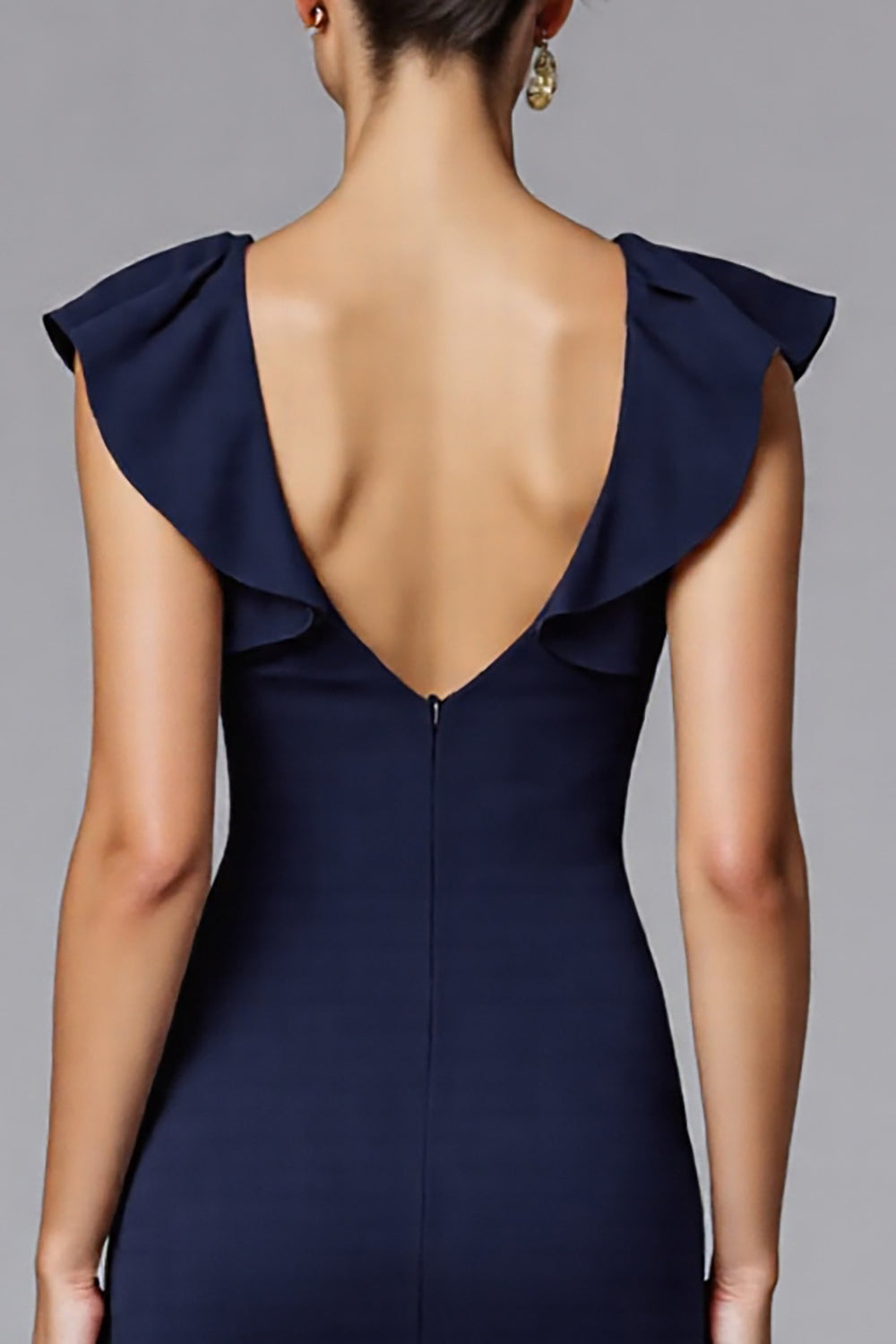 Elegant Navy Sheath Satin Maxi Formal Dress with Ruffles