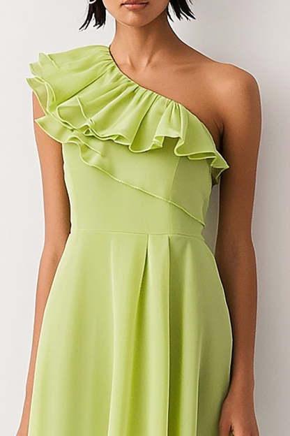 A Line Lemon Green Chiffon One Shoulder Short Formal Dress