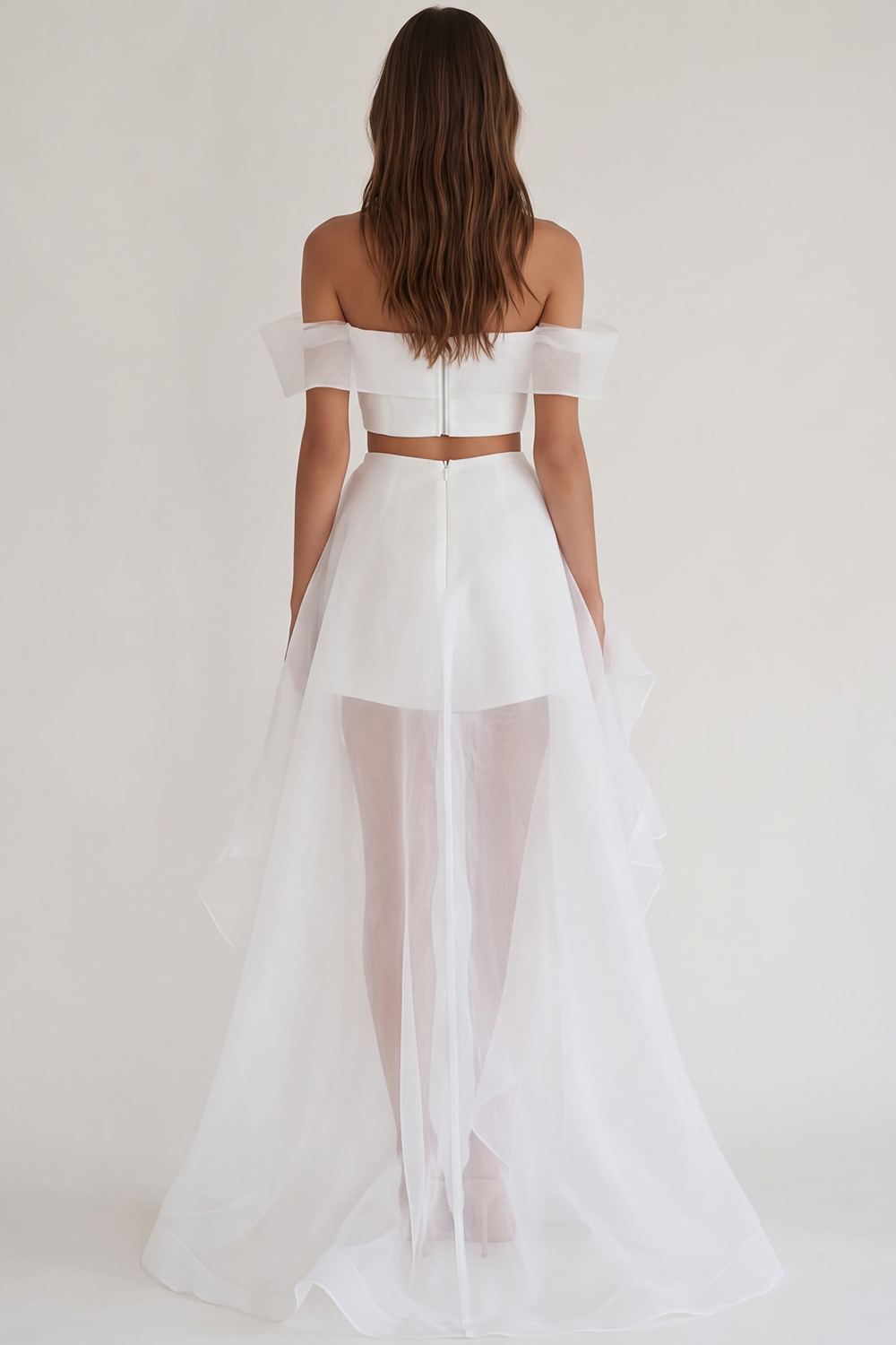 White Two Piece Asymmetrical Engagement Dress with Slit
