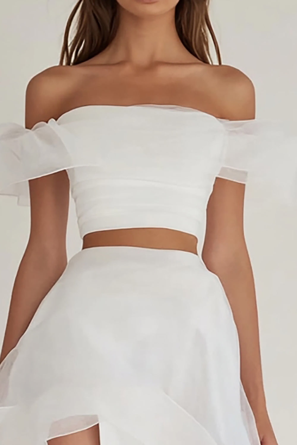 White Two Piece Asymmetrical Engagement Dress with Slit