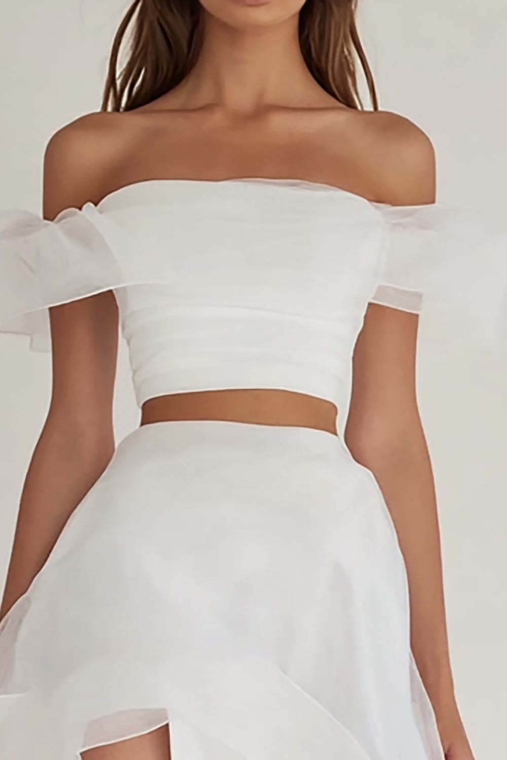 White Two Piece Asymmetrical Engagement Dress with Slit