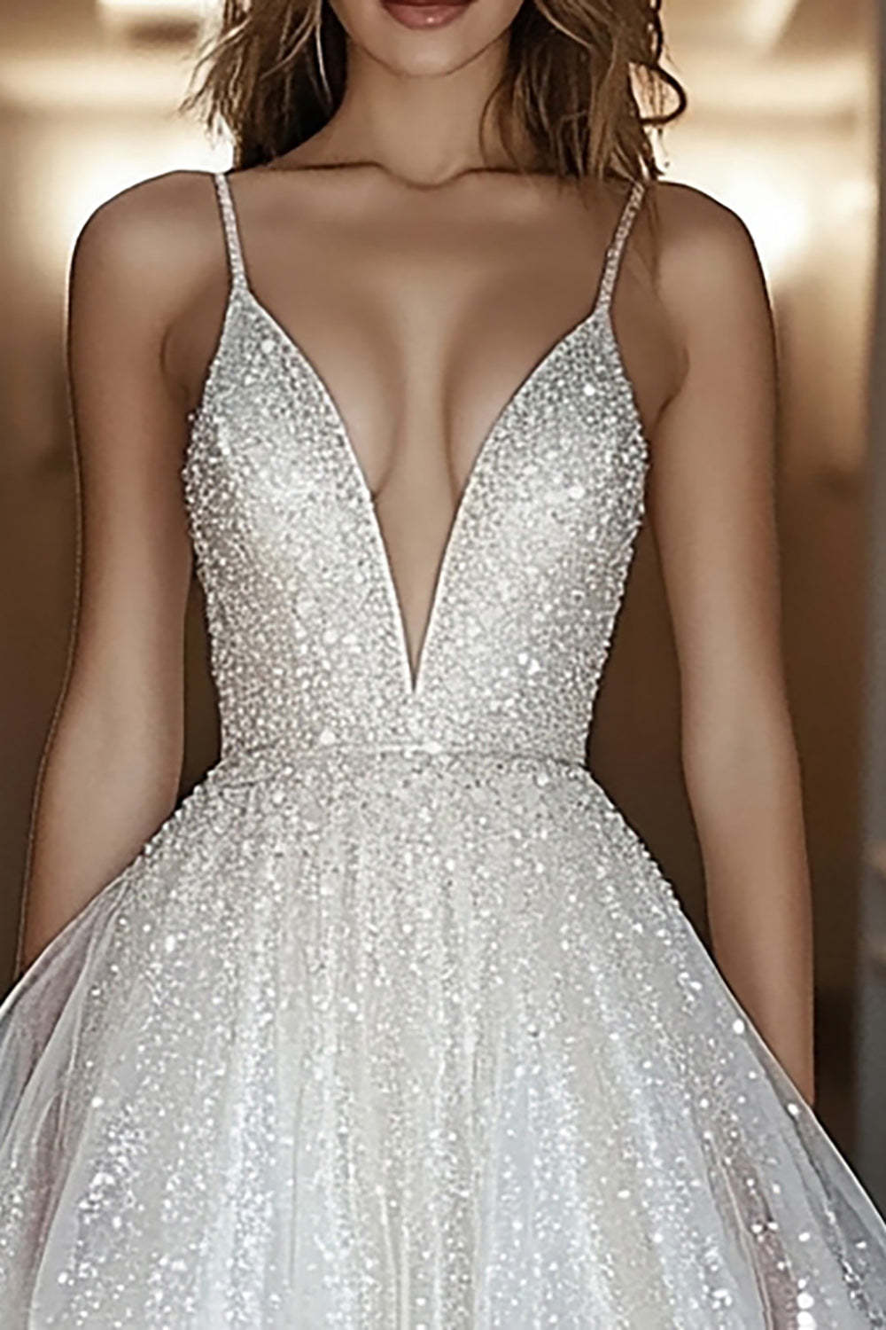 Sparkly Ivory Sequins V-Neck A Line Mini Graduation Dress