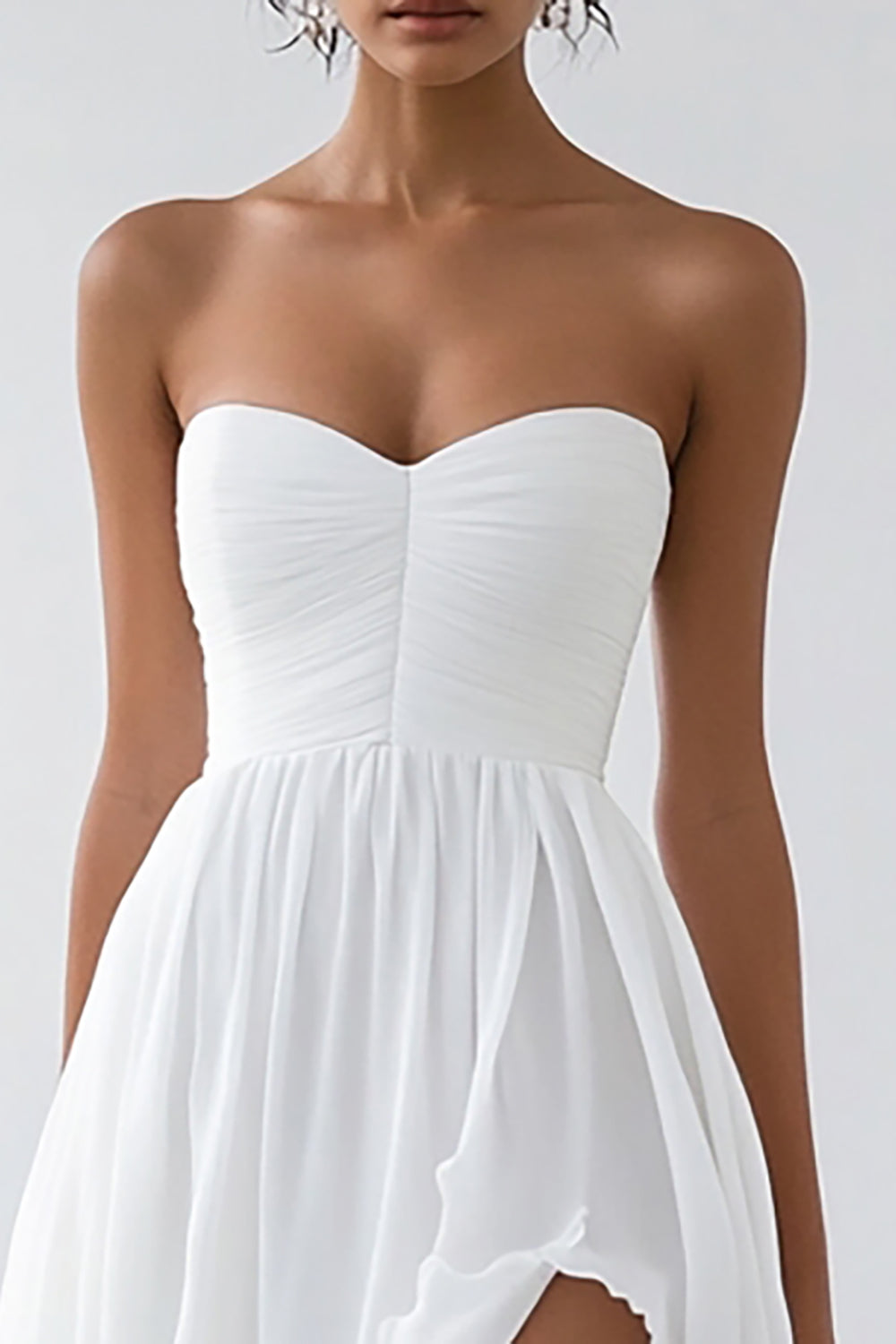 White Chiffon Sweetheart Asymmetrical Engagement Dress