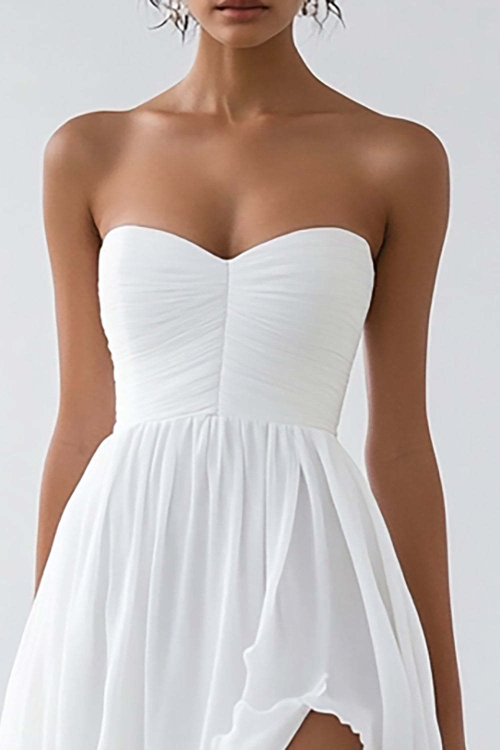 White Chiffon Sweetheart Asymmetrical Engagement Dress