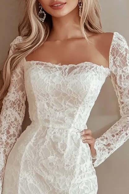 Ivory Lace Bodycon Mini Graduation Dress with Ruffles