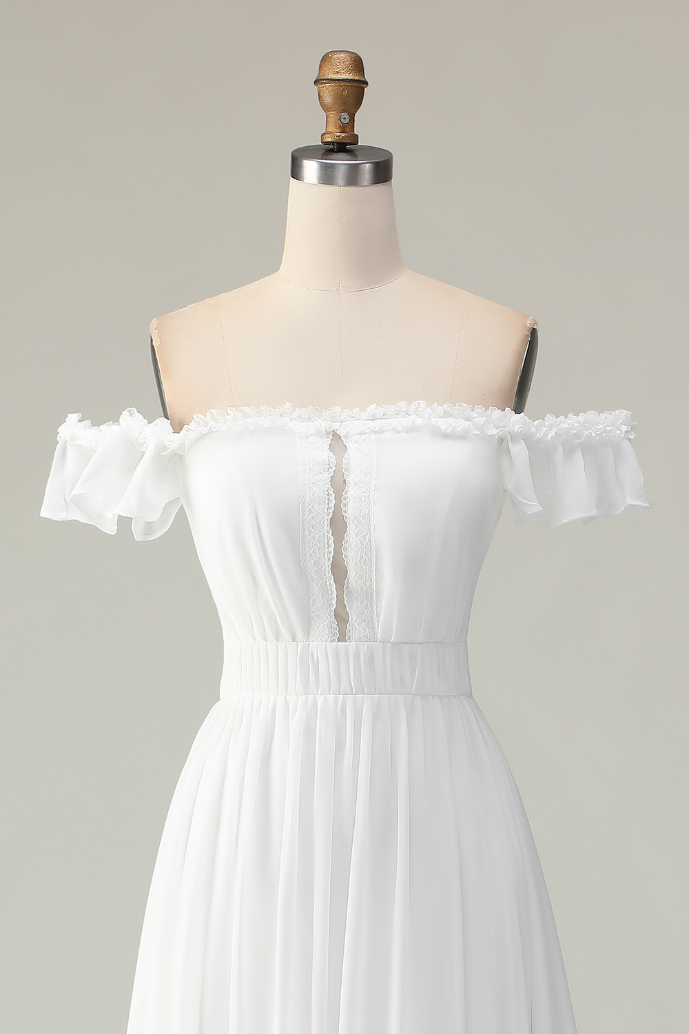 White Flowy Off the Shoulder Keyhole Asymmetrical Boho Dress with Ruffles