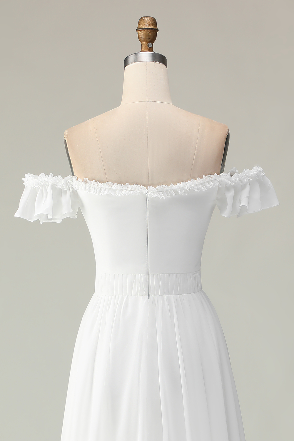 White Flowy Off the Shoulder Keyhole Asymmetrical Boho Dress with Ruffles