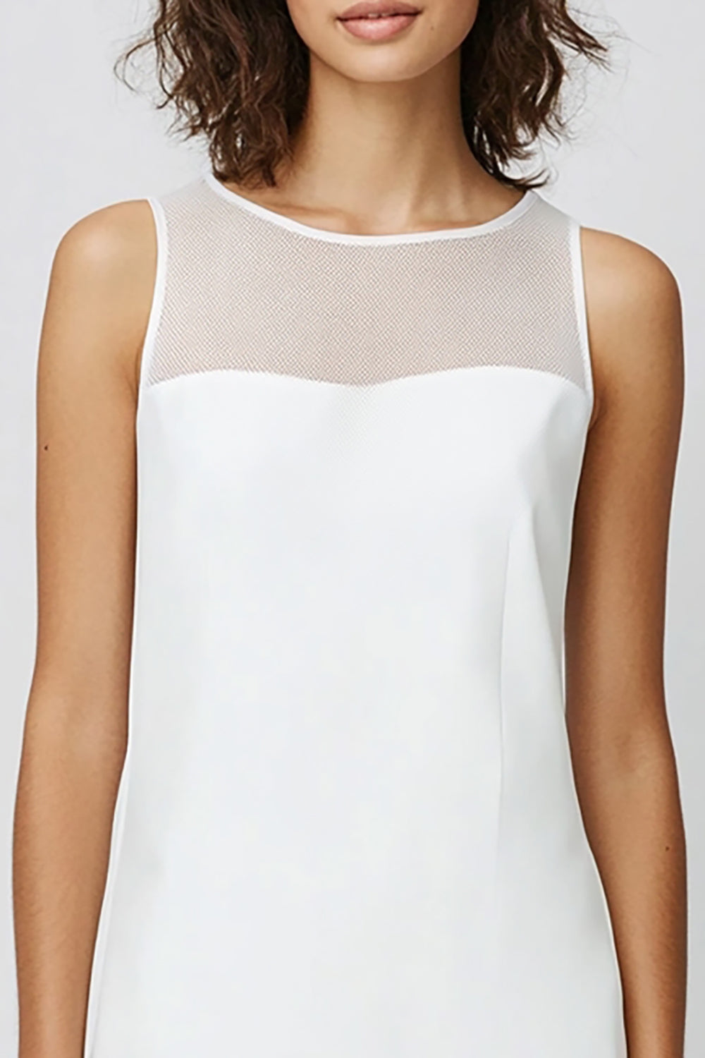 White Simple Illusion Neck Sleeveless Short Graduation Dress