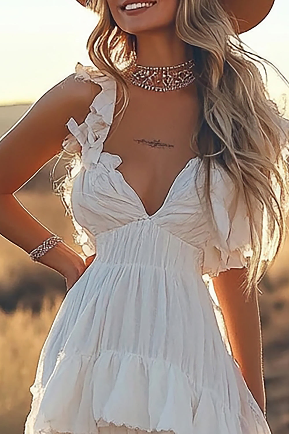 Ivory A Line Plus Size Tiered Spaghetti Straps High-Low Boho Dress
