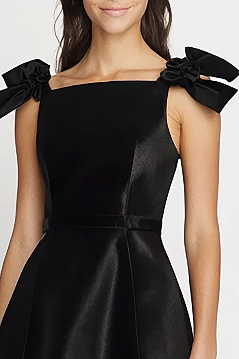 Black Satin A Line Mini Graduation Dress with Bow