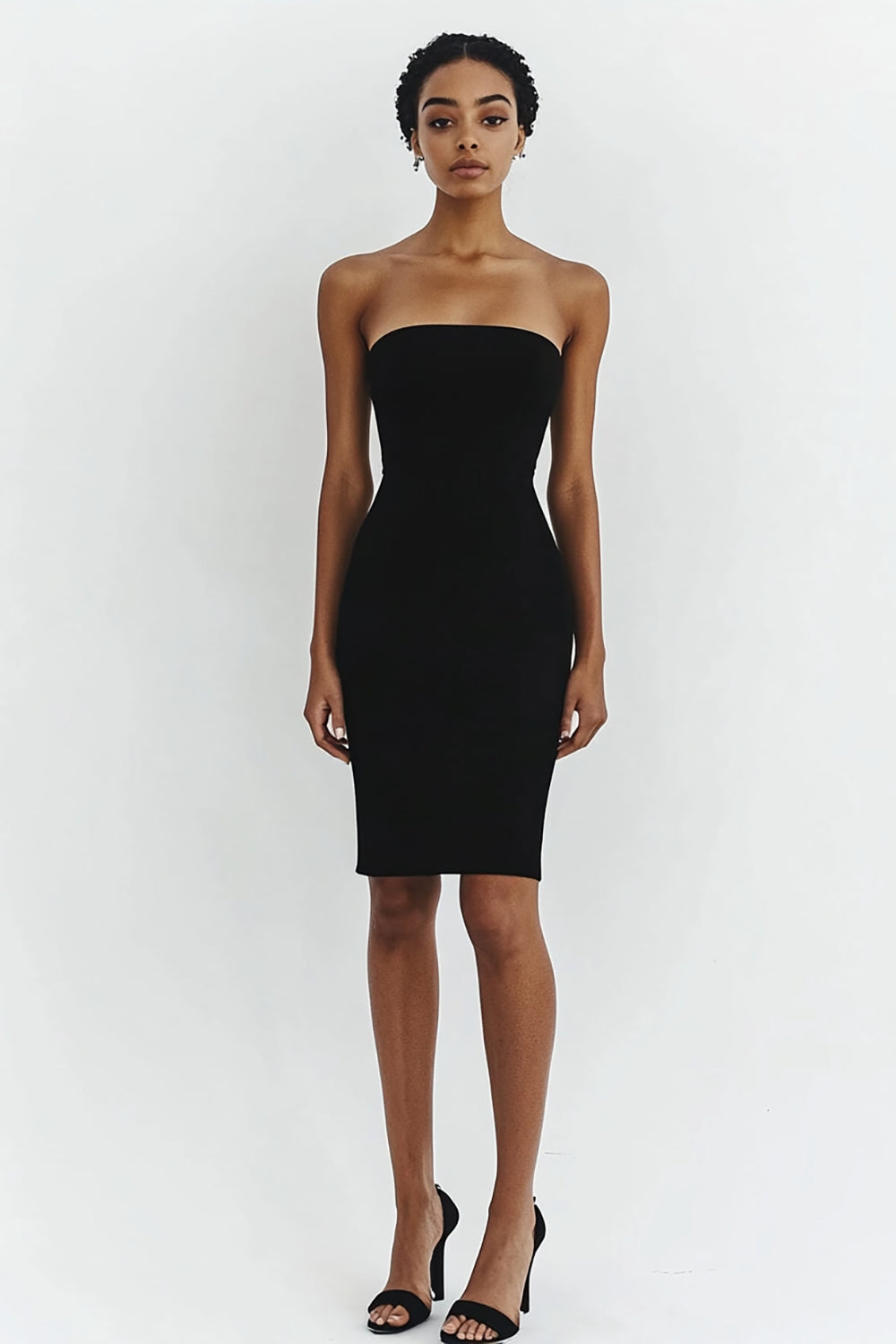 Black Simple Strapless Bodycon Short Graduation Dress
