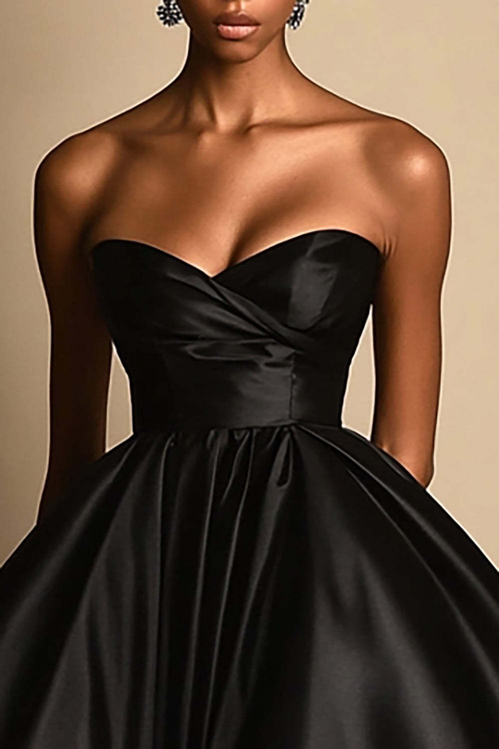 Black Sweetheart Satin Ball Gown High-Low Formal Dress