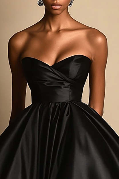 Black Sweetheart Satin Ball Gown High-Low Formal Dress