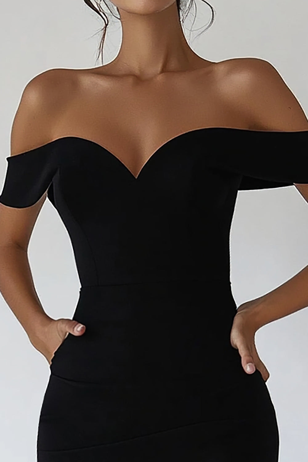 Black Off the Shoulder Bodycon Mini Graduation Dress